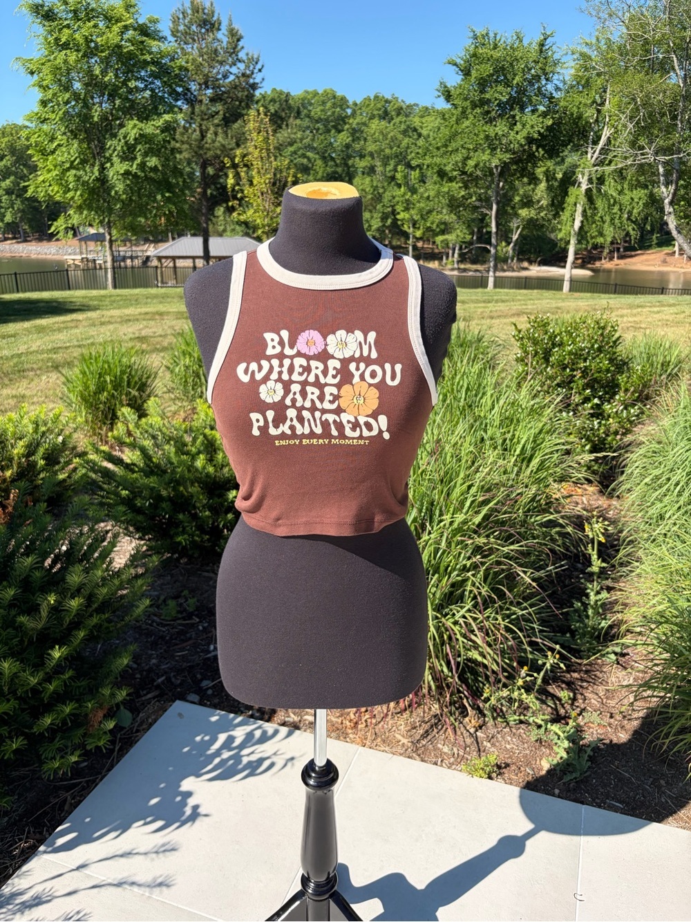Y2K RSQ “Bloom Where You Are Planted” Floral Ringer Crop Tank 🌼🤎
